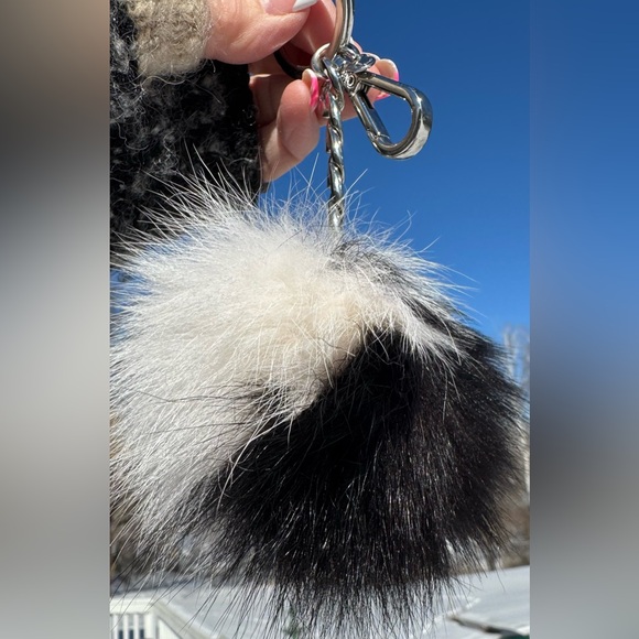 Michael Kors Black White Fur Pom Pom Keychain Accessory - Picture 2 of 9